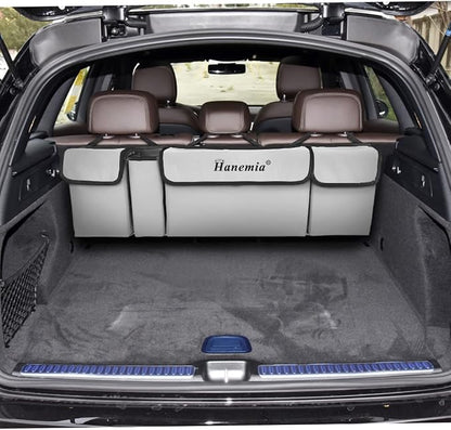 Car Trunk Organizer and Storage, Backseat Hanging Organizer for SUV, Truck, MPV, Waterproof, Collapsible Cargo Storage Bag with 4 Pockets, Car Accessories for Men and Women (Beige)