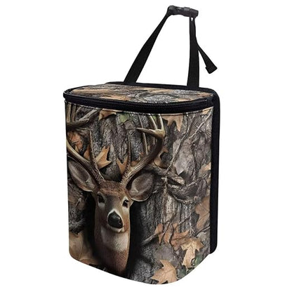 Talayituse Deer Hunting Camo Print Car Trash Can with Lid, Leak Proof Auto Trash Bag Hanging Vehicle Garbage Can Multipurpose Storage Container for Back Seat Road Trip