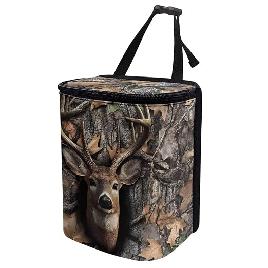 Talayituse Deer Hunting Camo Print Car Trash Can with Lid, Leak Proof Auto Trash Bag Hanging Vehicle Garbage Can Multipurpose Storage Container for Back Seat Road Trip