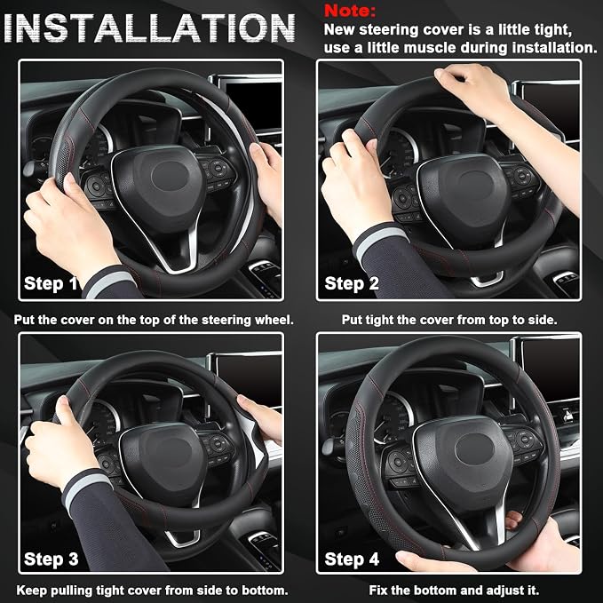 GIANT PANDA Microfiber Leather Steering Wheel Cover for Honda Accord,Civic,CR-V,HR-V,Pilot(Black+Red Line-Standard Size)