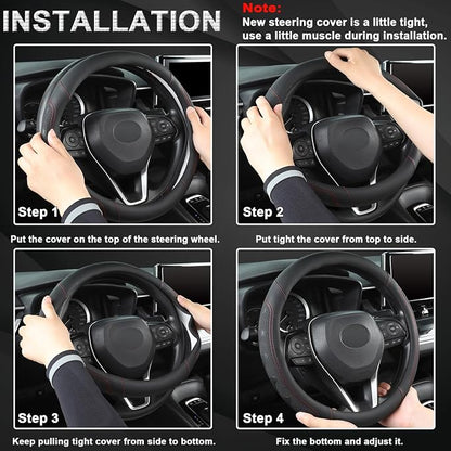 GIANT PANDA Microfiber Leather Steering Wheel Cover for Honda Accord,Civic,CR-V,HR-V,Pilot(Black+Red Line-Standard Size)