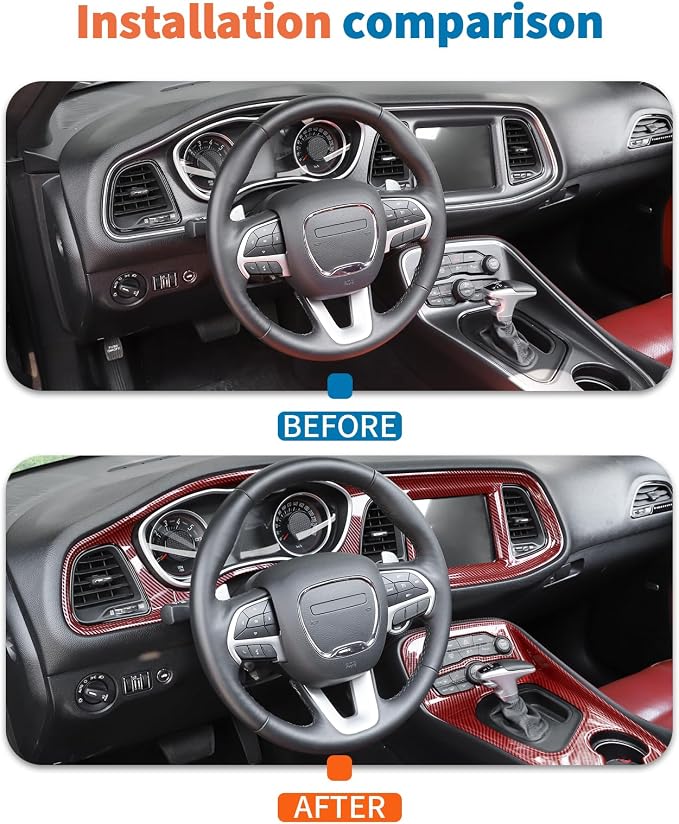 JeCar Red Carbon Fiber Interior Trim Kit Overlay for 2015-2023 Dodge Challenger Interior Accessories, 2pcs