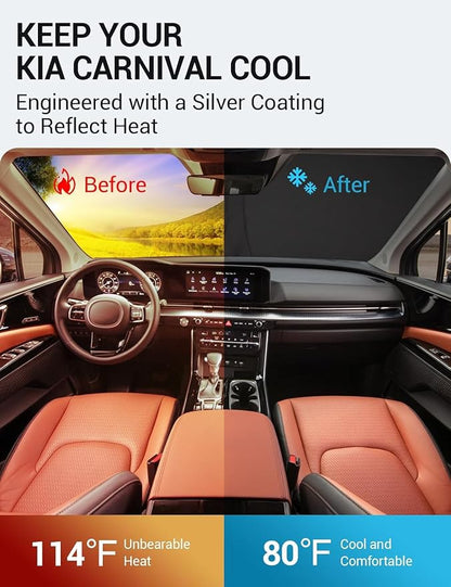 Proadsy Windshield Sun Shade for Kia Carnival 2022-2025 2026 4-Layer Foldable Front Sunshade Protector Sun Visor Blocks UV Rays Keep Car Cooler Accessories