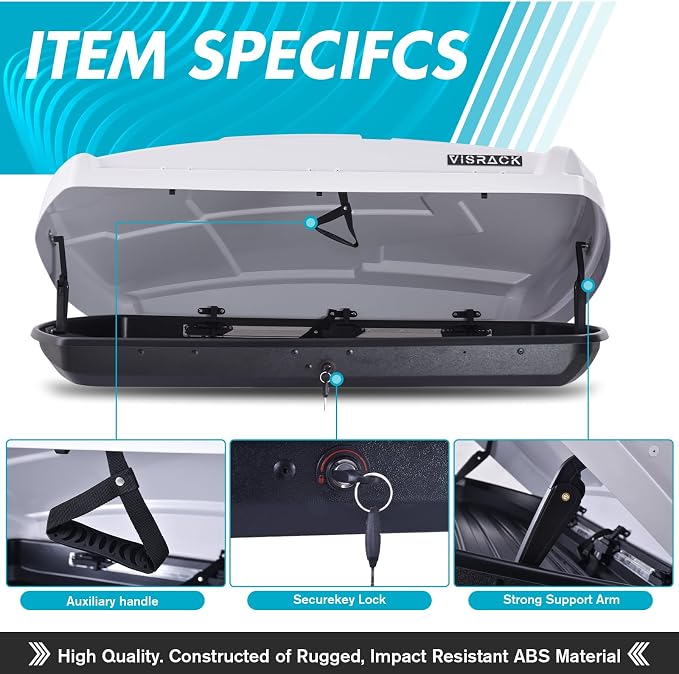 Hard Shell Rooftop Cargo Carrier with Roof Box, Heavy Duty Weatherproof 15.5 Cubic Feet Rooftop Cargo Carrier for Car Storage, White