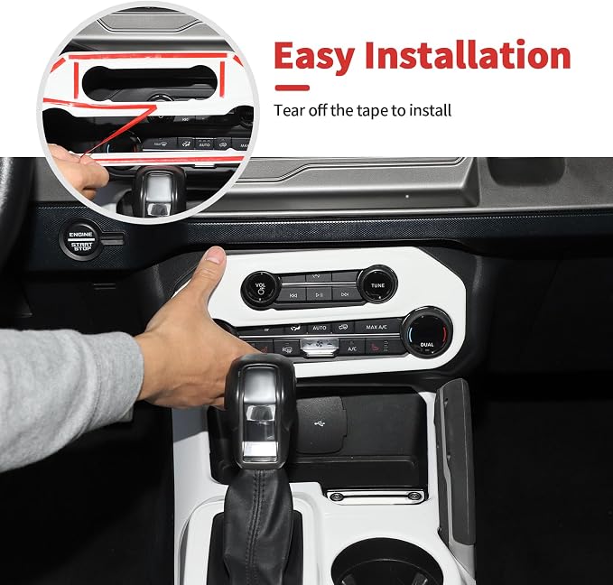 9PCS Full Set Interior Trim Kit Fit for Ford Bronco 2021-2024 4 Door,Center Console Gear Shift Panel Inner Door Handle (White)