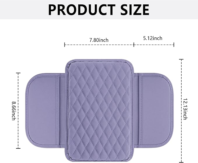 Stacool Upgraded Car Center Console Cover,Microfiber Leather Car Armrest Cover Cushion with 2 Storage Bags,Universal Car Armrest Storage Box (Purple)