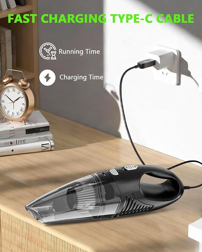 Handheld Vacuum Cordless, Rechargeable Car Vacuum Cleaner with Multiple Attachments, Portable Hand Held Vacuum Suction Power, Mini Vacuum for Car, Home, Pet Hair, Office, Desk, Keyboards Black Silver