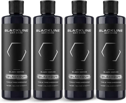 Blackline Car Care - Blackout Trim & Tire Dressing - Best Tire Shine No Sling Formula - Water Based Protection for Car Tires & Trim - Safe for Cars, Trucks, SUVs & More - 16 fl oz (Pack of 4)