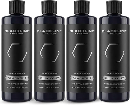 Blackline Car Care - Blackout Trim & Tire Dressing - Best Tire Shine No Sling Formula - Water Based Protection for Car Tires & Trim - Safe for Cars, Trucks, SUVs & More - 16 fl oz (Pack of 4)