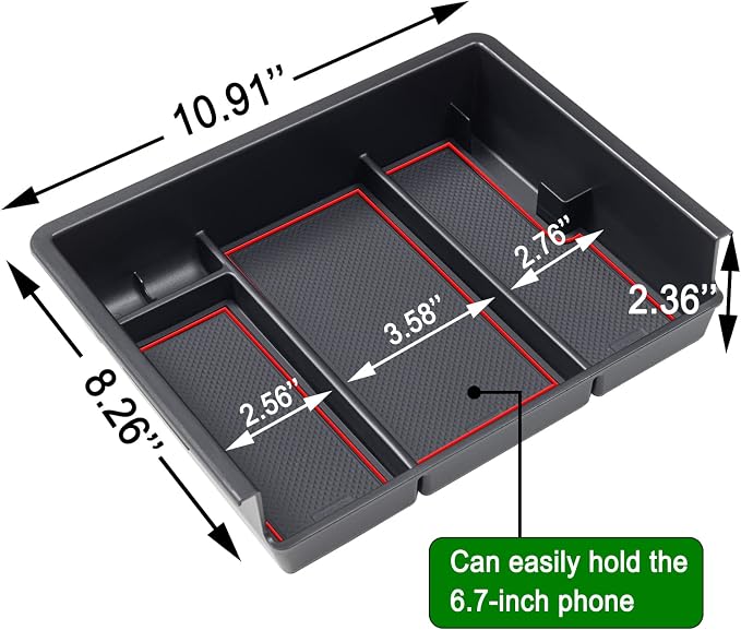 JKCOVER Center Console Organizer Compatible with Chevy Silverado/GMC Sierra 2014 2015 2016 2017 2018 1500/2500/3500HD Accessories Console Compartment Storage Tray -Bucket Seats ONLY (Red Trim)