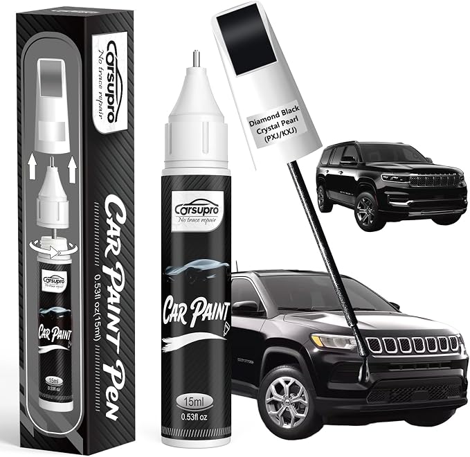 Diamond Black Crystal Pearl(PXJ/KXJ) for Jeep Touch Up Paint Pen, 2 in 1 Car Scratch Remover with Pen Tip and Brush, Precise Color Match for Car Paint Scratch Repair, Quickly and Easily Fix Chips and Nicks