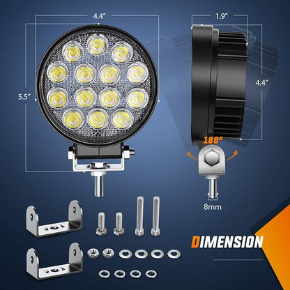 Nilight LED Pods 2Pcs 4.5Inch 42W 4200LM Round Flood Light Off Road Fog Lights Driving Roof LED Light Bar Work Light for ATV UTV SUV Truck Boat (15017C-B)