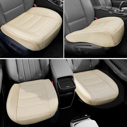 BOPUOVRE Car Seat Cover for Luxury & Comfort - PU Leather, Anti-Slip, Full Wrap Protection with Storage Pocket for Bottom Cushion - Universal Fit for 95% of Vehicles （Yellowish-White,1 Piece