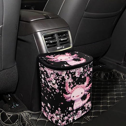 BIGCARJOB Axolotl Flower Car Trash Can Bin for Back Seat, Leak Proof, Vehicle Trash Can for SUV Truck Van, Automotive Garbage Can for Front Seat