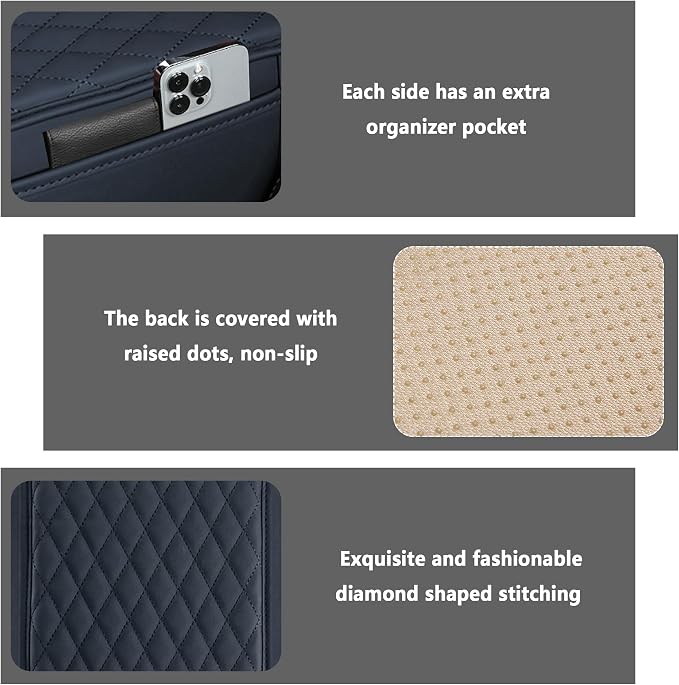 Stacool Upgraded Car Center Console Cover,Microfiber Leather Car Armrest Cover Cushion with 2 Storage Bags,Universal Car Armrest Storage Box (Blue)