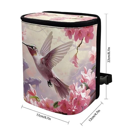 Talayituse Hummingbird Cherry Blossom Print Car Trash Can with Lid, Leak Proof Auto Trash Bag Hanging Vehicle Garbage Can Multipurpose Storage Container for Back Seat Road Trip