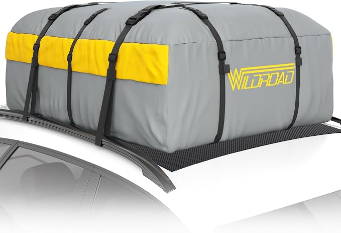 Car Roof Bag Rooftop Cargo Carrier, 21 Cubic Feet Waterproof Roof Luggage Cargo Carrier Bag with Anti-Slip Mat for All Cars Vehicles SUV with/Without Rack (with 2PCS 4M Ratchet Straps)
