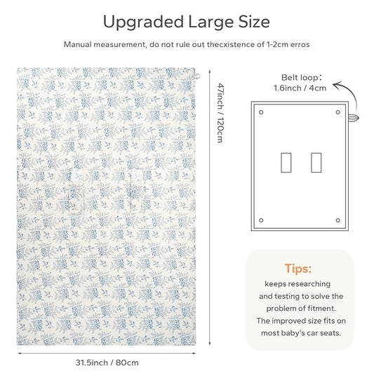 SERAPHY 2-in-1 Muslin Baby Car Seat Cover & Nursing Cover, Soft Lightweight Breastfeeding Cover for Boys and Girls,Breathable Canopy for Infant Carseat & Stroller for Summer—Blueberrie