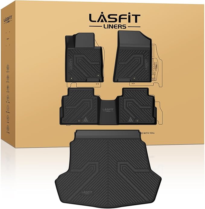 LASFIT Floor Mats & Cargo Mat for Hyundai Sonata 2015-2019 & KIA Optima 2016-2020 (Not Fit Hybrid/PHEV), All Weather TPE Custom Fit Floor Liners & Trunk Mat for Optima & Sonata Car Accessories, Black