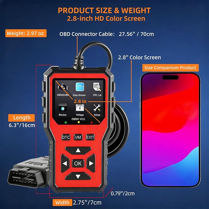 2026 Upgraded OBD2 Scanner Diagnostic Tool, Car Code Reader & Car Diagnostic Scanner, Check Engine Code Reader with Live Data, I/M, Mode 6/8, Battery Voltage, Read & Clear Error Codes (Blue)