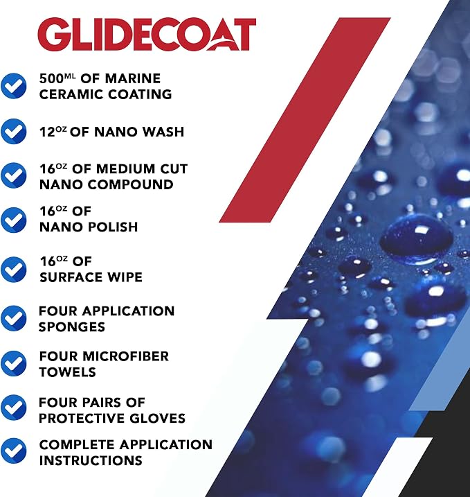 Marine Ceramic Coating Kit - Complete Boat Detailing Supply Kit with Marine Ceramic Coating, Nano Polish, Nano Compound, Nano Wash and Surface Wipe