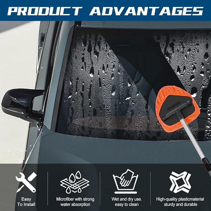 Car Wash Brush with Long Handle, Windshield Cleaning Tool, Car Washing Mop Kit Mitt Sponge Car Cleaning Supplies Kit, Microfiber Towel Gloves Universal for Cars RV SUV Truck Office (Orange)