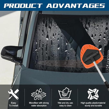 Car Wash Brush with Long Handle, Windshield Cleaning Tool, Car Washing Mop Kit Mitt Sponge Car Cleaning Supplies Kit, Microfiber Towel Gloves Universal for Cars RV SUV Truck Office (Orange)
