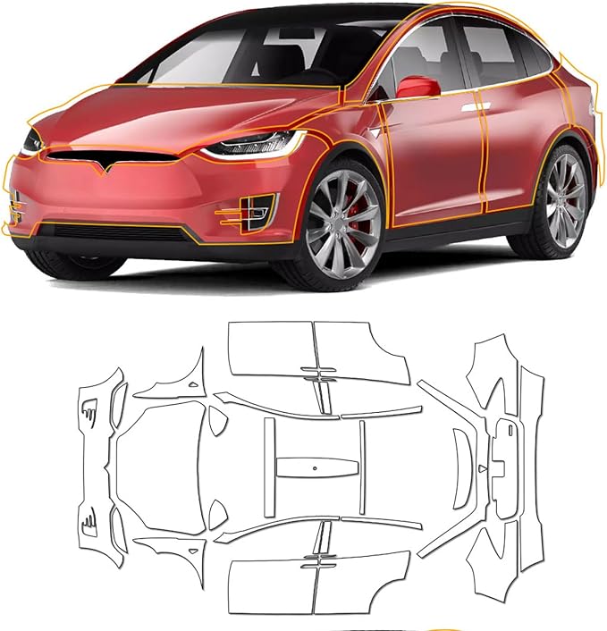 for Tesla Model X 2016-2021 TPU Clear 9Mil Pre-Cut Paint Protection Film Car Vinyl Wrap PPF Transparent Protective Anti-Scratch Self Adhesive Waterproof Car Wrap Film for Full Vehicle Kit ﻿