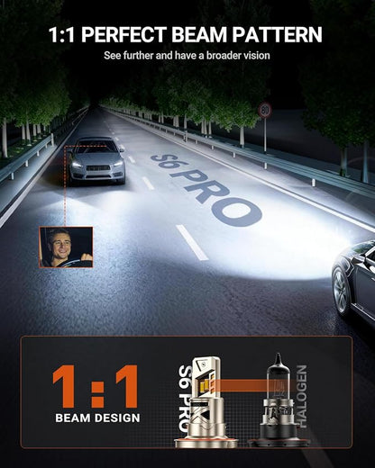 SEALIGHT H13/9008 Bulbs, 52,000LM 1000% Bright S6 Pro H13 Bulb with 2025 4th-Core LED Chips, Ultra 80,000hrs+ Lifespan 9008 Drving Light, 6500K White 1:1 Design Size Plug and Play Fog Light, Pack of 2
