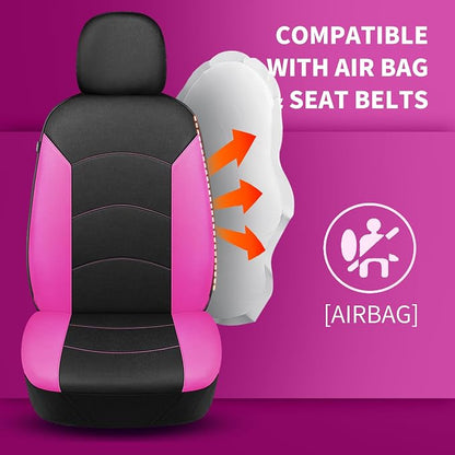 HChengkikz Car Seat Covers Front Seat, Waterproof Neoprene Car Seat Covers, Airbag Compatible, All Season Protection Universal Fit Most Cars, Trucks, SUVs (Black + Pink)