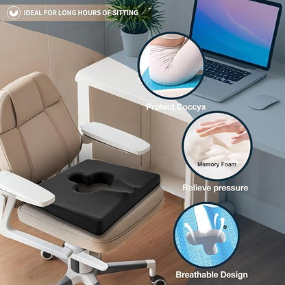 Gel Wheelchair Seat Cushion,Bed Sore Cushions for Butt,Memory Foam hemorrhoid Pillow for Chairs,Butt Pillow for Pressure Sore&Ulcer Pain,Sciatica &Coccyx Pain Relief,Washable-Cover(Black)