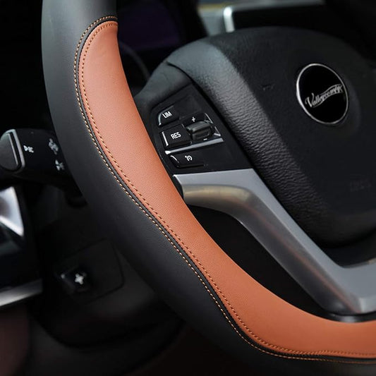 Valleycomfy Microfiber Leather Steering Wheel Cover Large-Size for F150 F250 F350 Ram 4Runner Tacoma Tundra Range Rover Model S X with 15 1/2 inches-16 inches Outer Diameter (Brown)