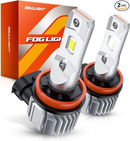 SEALIGHT H11 LED Fog Light Bulbs, 44000LM H8 H16 H11 LED Bulbs 6500K Cool White, 360° Adjustable Ring, Non-Polarity, IP68 Waterproof, Pack of 2