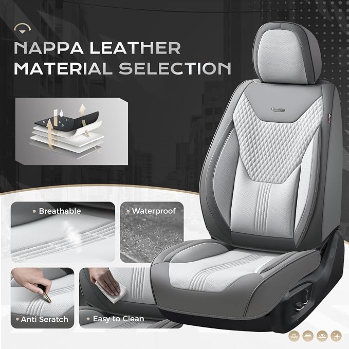 Coverado Car Seat Covers Full Set, Front Seat Covers with Lumbar Support and Back Seat Cover Waterproof Leather Automotive Seat Cover, Universal Car Interior Protectors Cushion for Most Cars