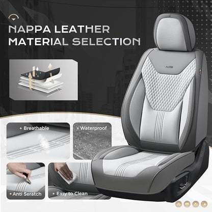 Coverado Car Seat Covers with Lumbar Support, Front Covers for Cars, Universal Automotive Seat Cover, Waterproof, Leather Car Seat Cushion, Interior Seat Protectors for Most Cars