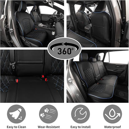 EKR Rav4 Seat Covers Custom Fit for Toyota Rav4 (Hybrid) Woodland/Limited 2026, Leather Car Seat Cover Full Set for SUV,Faux Leather(Black with Blue Piping)