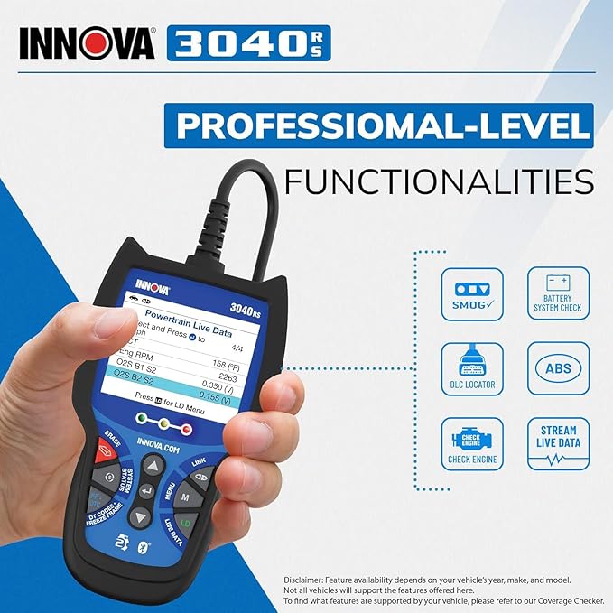 INNOVA 3040RS, OBD2 Scanner, Live Data Streamer, Battery/Alt Tester, Reset Check Engine Light/Brake Light/Oil Light, Free Mechanic Recommended Fix & Parts & Est Repair Cost, Free Updates