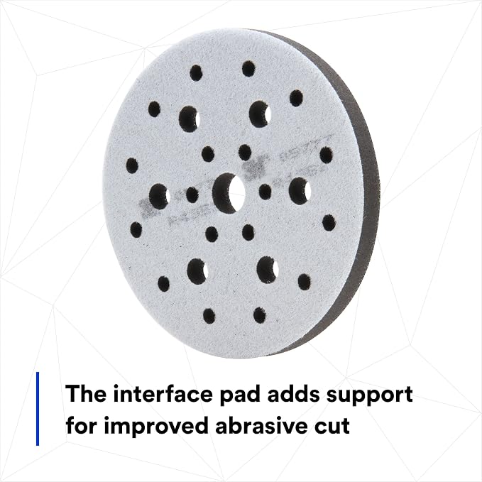 3M Hookit Soft Interface Pad, 05777, 6 in x 1/2 in x 3/4 in, Foam, Hole Pattern, Finer Finish for Auto Body Sanding Applications, 1 Pad