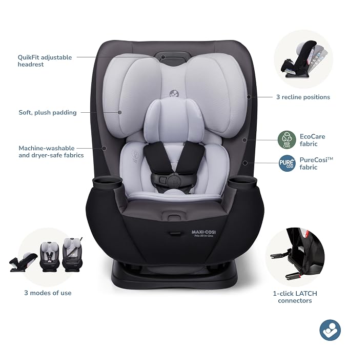 Maxi-Cosi Pria All-in-One Convertible Car Seat, Infant to Toddler Car Seat, Easy-Install Harness, Machine-Washable Cover, 5-100 lbs, Blackened Pearl 2