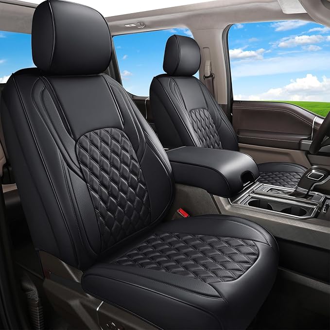 Huidasource Tacoma Front Seat Covers, Leather Car Seat Covers Custom Fit for Toyota Tacoma 2016-2023 2022 2021 Double & Crew Cab SR, SR5, Limited, TRD Pro, TRD Sport, Off-Road (Front Pair/Black)