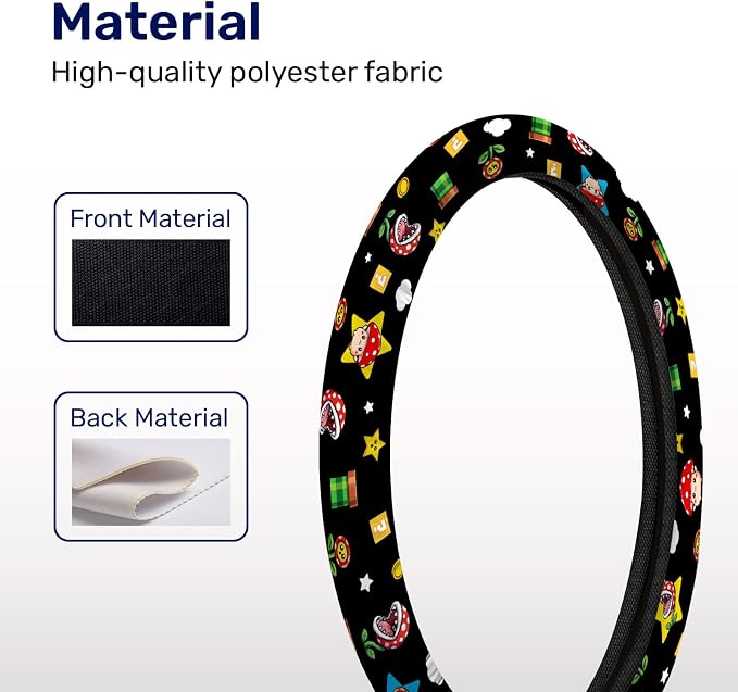 GENANY Retro Handheld Game Steering Wheel Cover, Non Slip Polyester Car Wheel Protector for Car SUV Truck, Universal 15 Inch