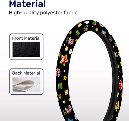 GENANY Retro Handheld Game Steering Wheel Cover, Non Slip Polyester Car Wheel Protector for Car SUV Truck, Universal 15 Inch