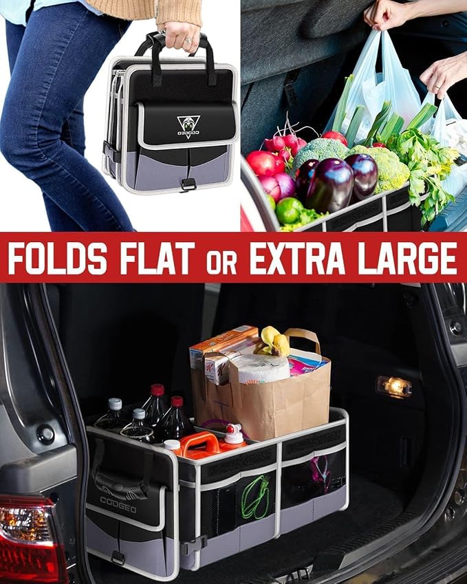 Car Trunk Organizer with Portable Leak Proof Cooler Bag, 3 Compartments Collapsible Car Organizers and Storage with Foldable Cover, Fathers Day Dad Gifts, Suitable for SUV, Auto, Truck, Minivan