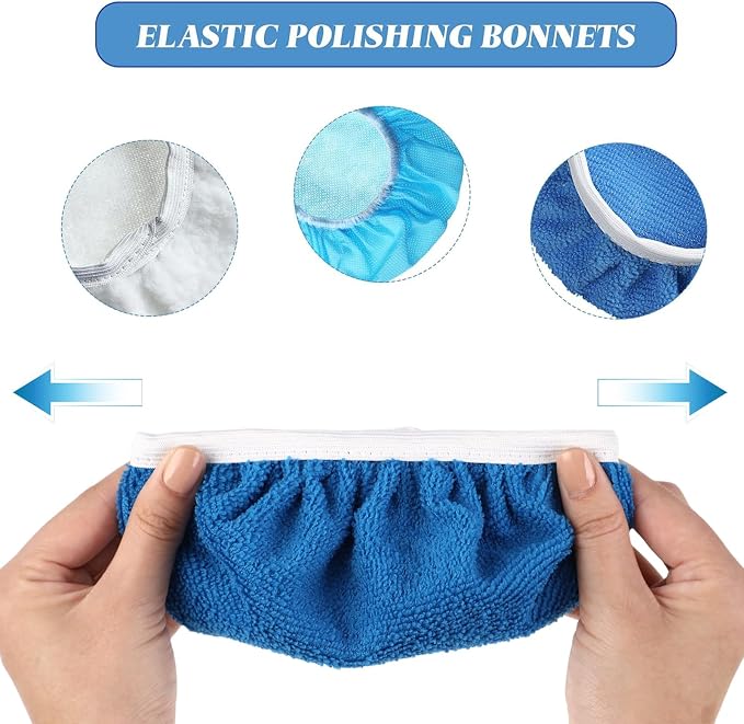 Mudder 20 Pieces Car Orbital Buffer Polisher Pad Bonnet Microfiber Max Bonnet Polishing Buffing Pad Cover(Sapphire Blue,7-8 Inches)