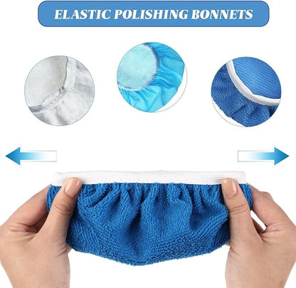 Mudder 20 Pieces Car Orbital Buffer Polisher Pad Bonnet Microfiber Max Bonnet Polishing Buffing Pad Cover(Sapphire Blue,7-8 Inches)