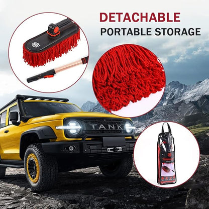 Car Duster Exterior with Extendable Handle, Scratch Free Auto Wash Brush Mop, Interior Detailing Kit for Truck RV Boat - 1PC Wax Cotton Duster, Bright Red
