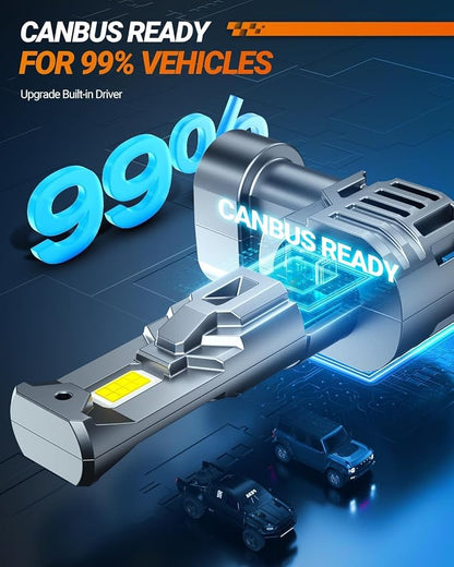 SEALIGHT 9005 H11 LED Bulbs Combo, 80000LM 10X Super Bright 6500K White, HB3 H8/H9/H16 Fog Headlight, 1:1 Real Size Plug-N-Play Pack of 4