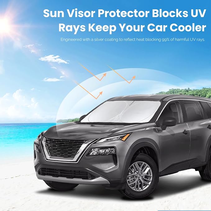 Custom Fit Rogue Windshield Sunshade for 2023-2024 2025 Nissan Rogue (NOT for Rogue Sport & 2021 Rogue 3rd Gen. T33) Window Car Shades Shield Cover for Windshield 210T Silver Coating Sun Visor