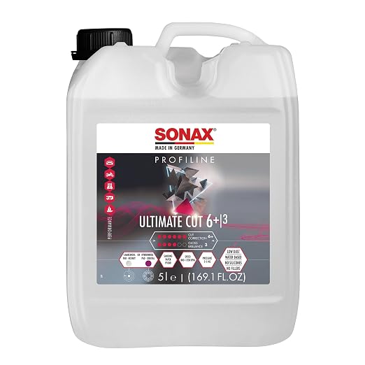 SONAX Ultimate Cut | Strong Abrasive Compound | Removes p1000 or Finer | Water Based Polish/Compound | Step 1 Compound | Removes Deep Scratches | Removes Sand Scratches | 5L | 239500