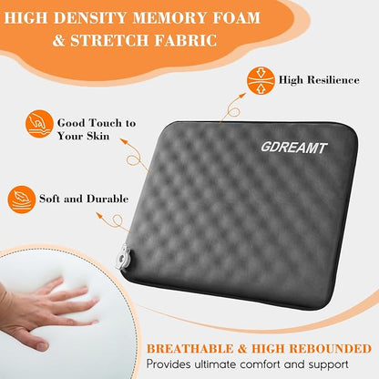 Inflatable Seat Cushion, Self-Inflating Memory Foam Stadium Seats Cushion Portable Camping Air-Foam Sitting Pad for Travel Airplane Car Bleachers Backpacking Office, Lightweight & Compact